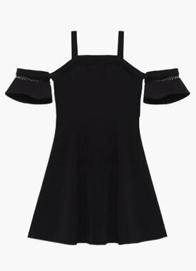 BARDOT JUNIOR Girls Isla Skater Dress Size 16 Black Cold Shoulder NWT